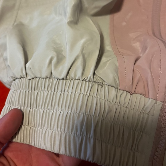 Zara retro pastel pink, off white and blue rubberized hooded jacket EUC - Picture 6 of 12